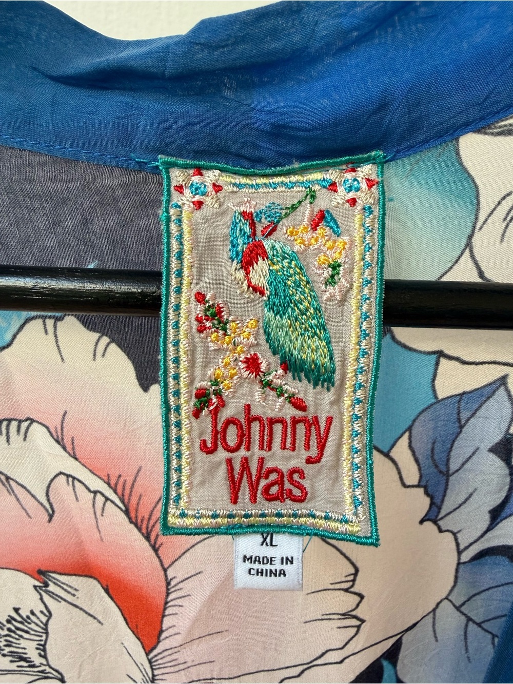 Johnny Was Embroidered  Floral Top in Blue, Coral and Cream - Picture 3 of 5